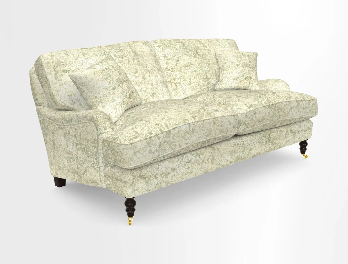 Coates 3 Seater Sofa in Mohair Velvet Indigo with Seat and Back Cushions in Gertrude Jekyll Meadow Flower Blue