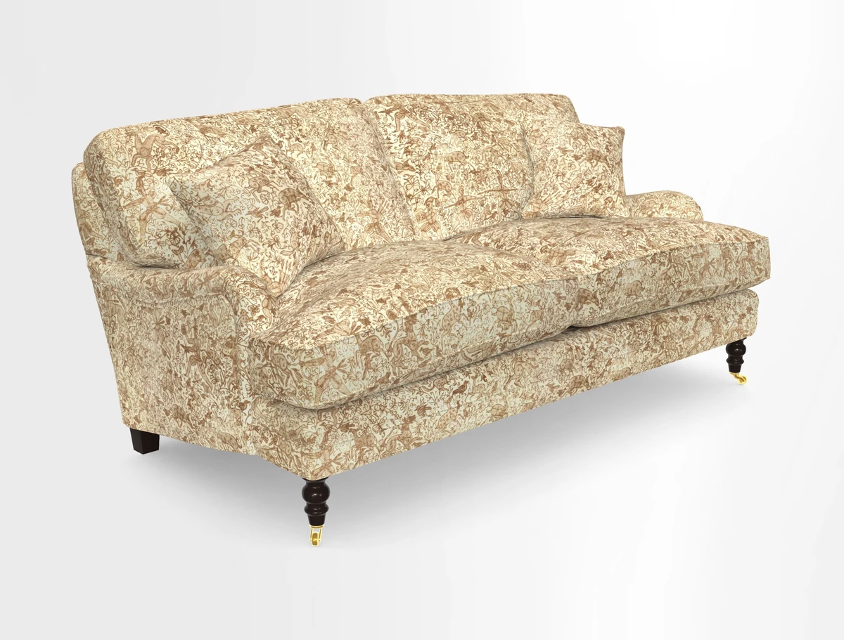 Coates 3 Seater Sofa in Mohair Velvet Indigo with Seat and Back Cushions in Gertrude Jekyll Meadow Flower Blue