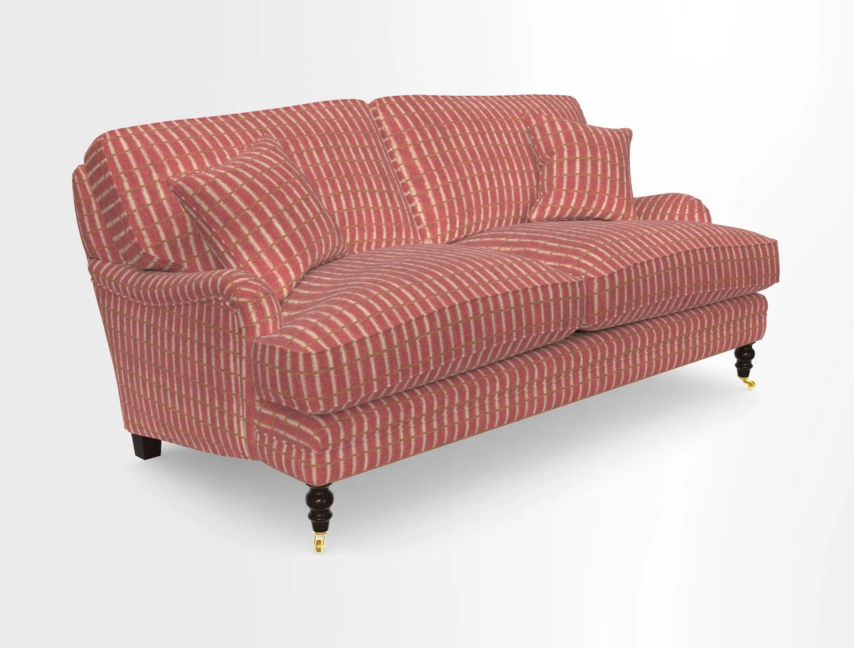 Coates 3 Seater Sofa in Mohair Velvet Indigo with Seat and Back Cushions in Gertrude Jekyll Meadow Flower Blue
