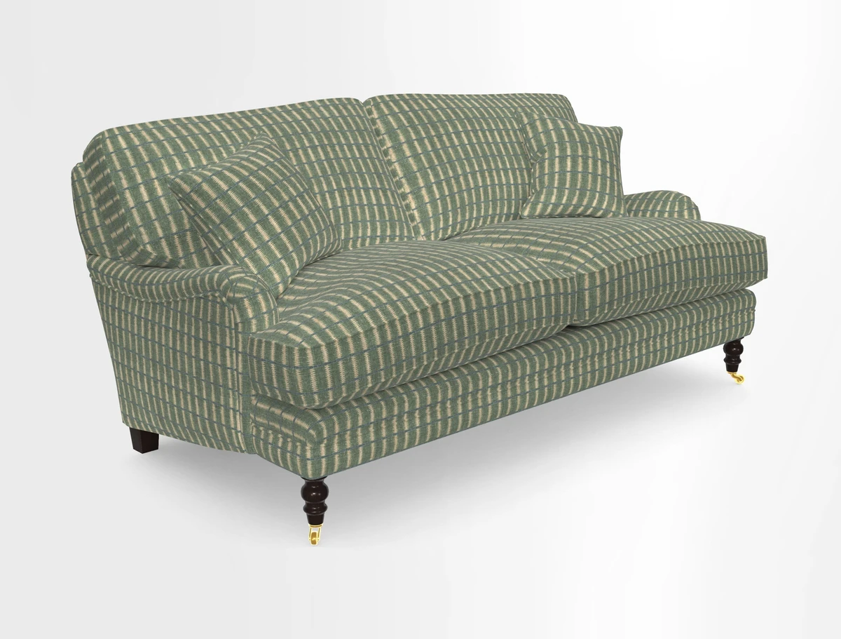 Coates 3 Seater Sofa in Mohair Velvet Indigo with Seat and Back Cushions in Gertrude Jekyll Meadow Flower Blue