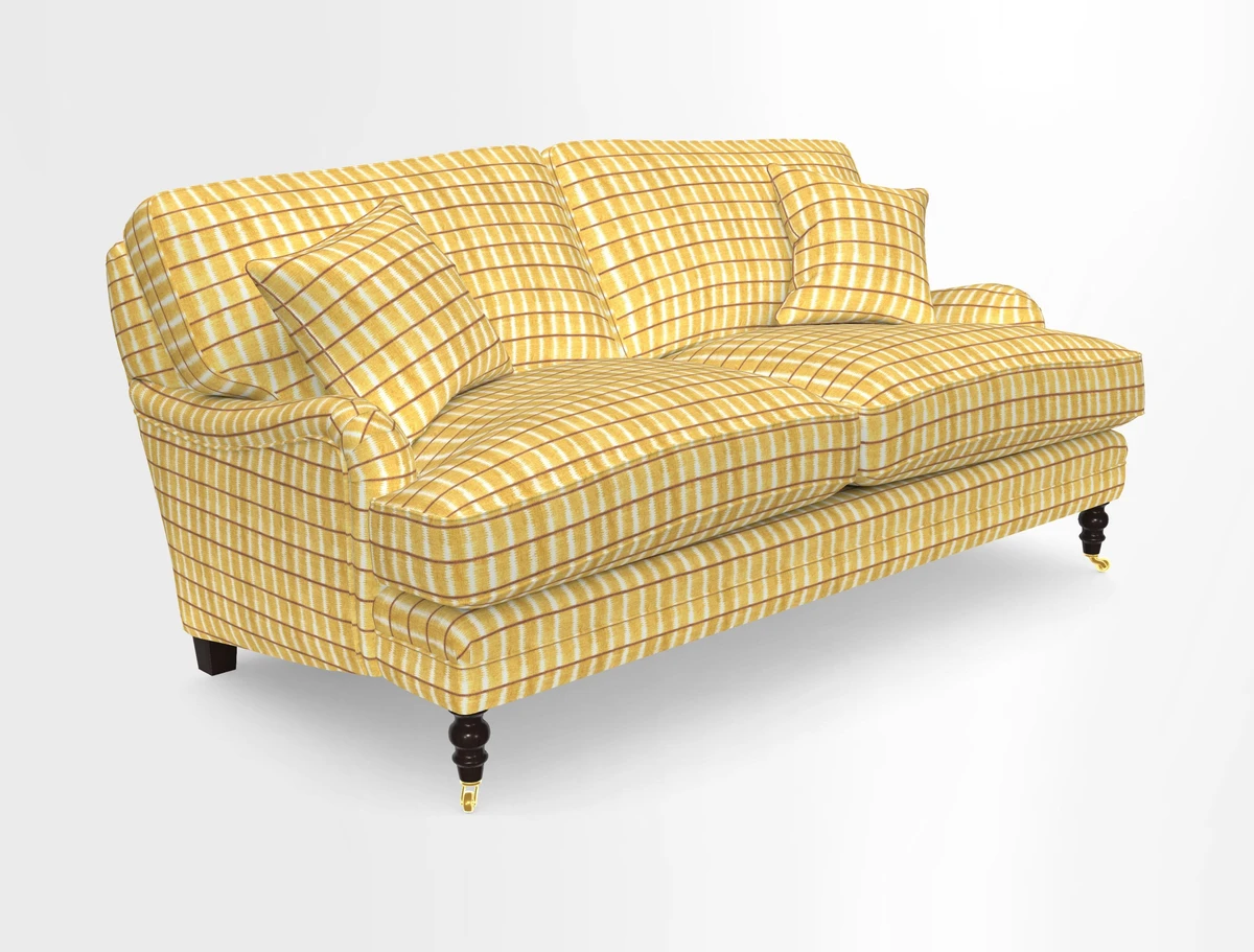 Coates 3 Seater Sofa in Mohair Velvet Indigo with Seat and Back Cushions in Gertrude Jekyll Meadow Flower Blue