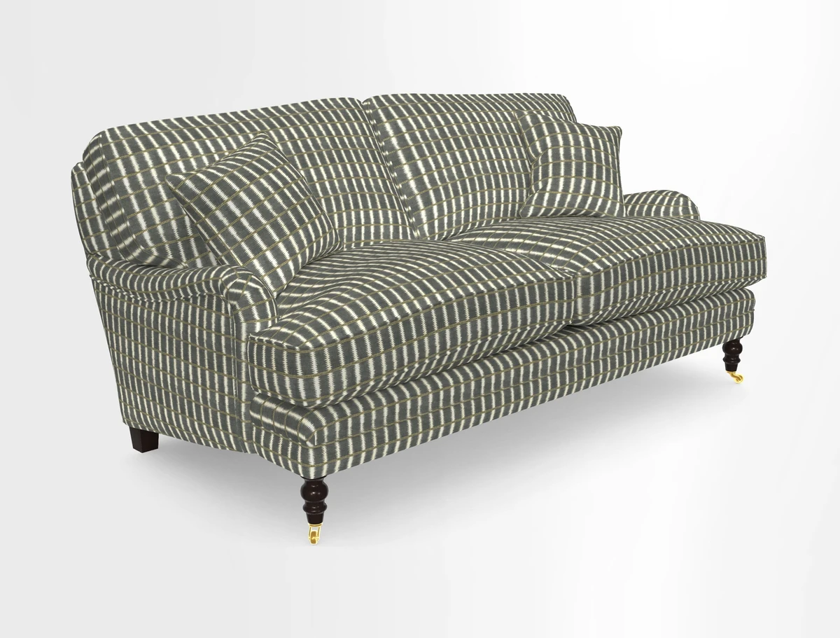 Coates 3 Seater Sofa in Mohair Velvet Indigo with Seat and Back Cushions in Gertrude Jekyll Meadow Flower Blue