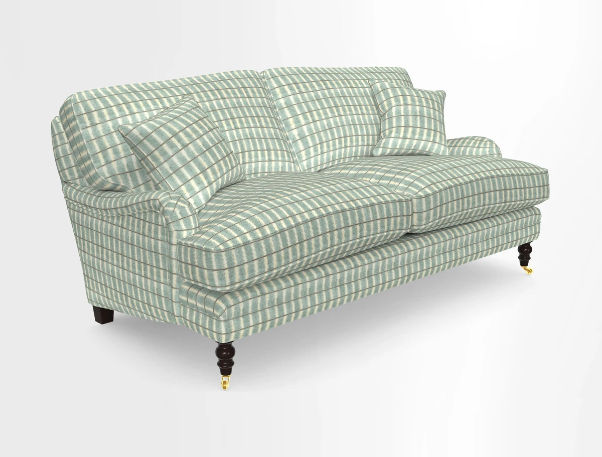 Coates 3 Seater Sofa in Mohair Velvet Indigo with Seat and Back Cushions in Gertrude Jekyll Meadow Flower Blue