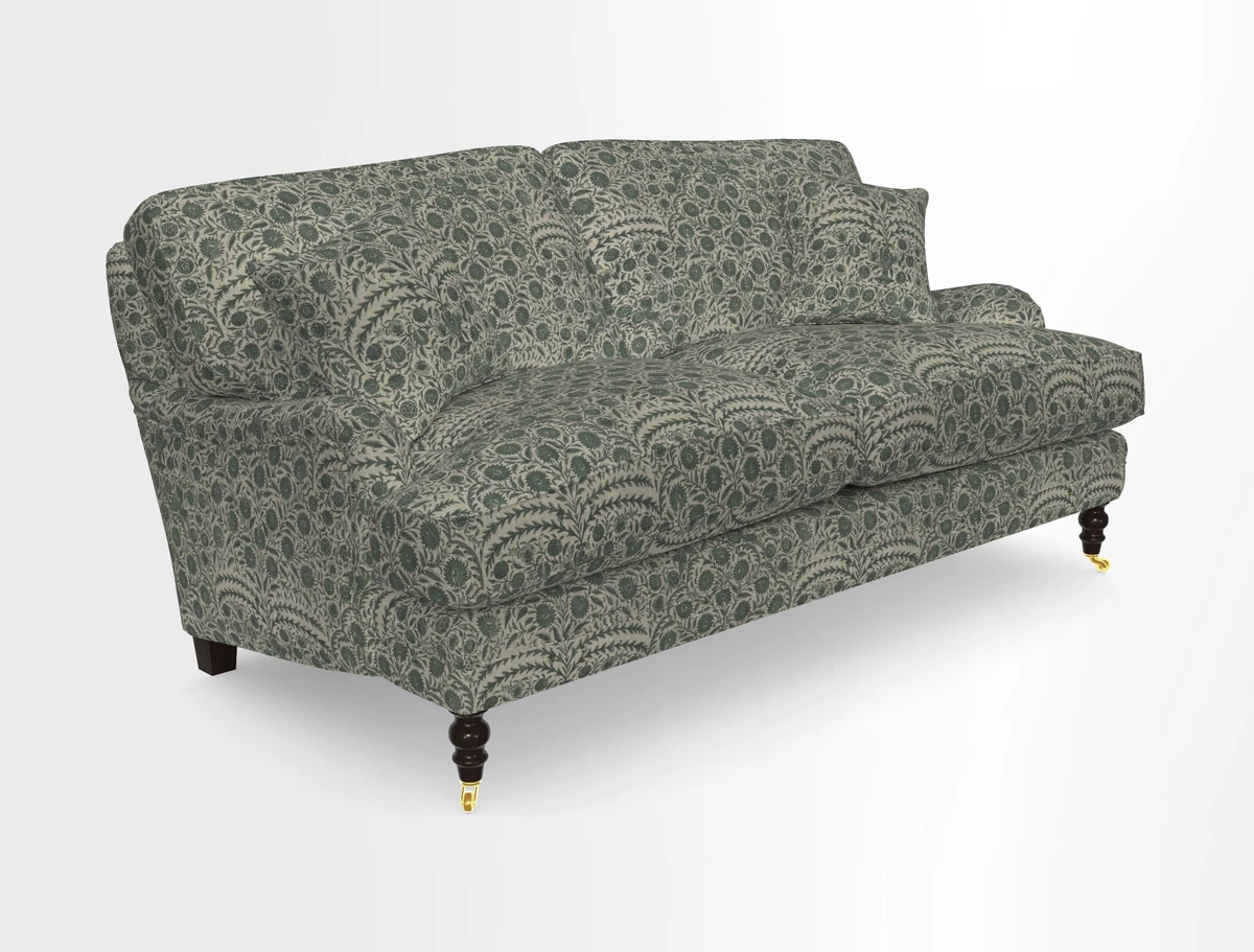 Coates 3 Seater Sofa in Mohair Velvet Indigo with Seat and Back Cushions in Gertrude Jekyll Meadow Flower Blue