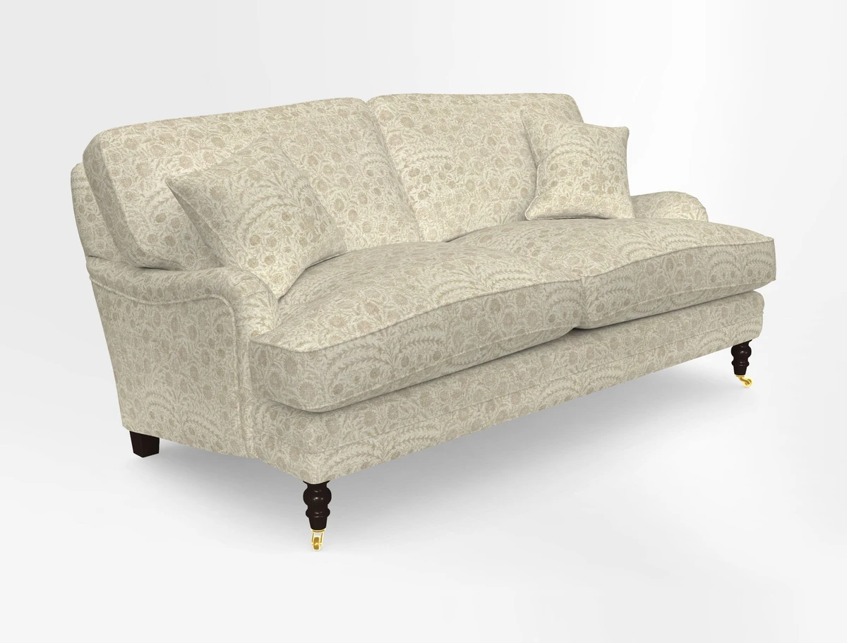 Coates 3 Seater Sofa in Mohair Velvet Indigo with Seat and Back Cushions in Gertrude Jekyll Meadow Flower Blue