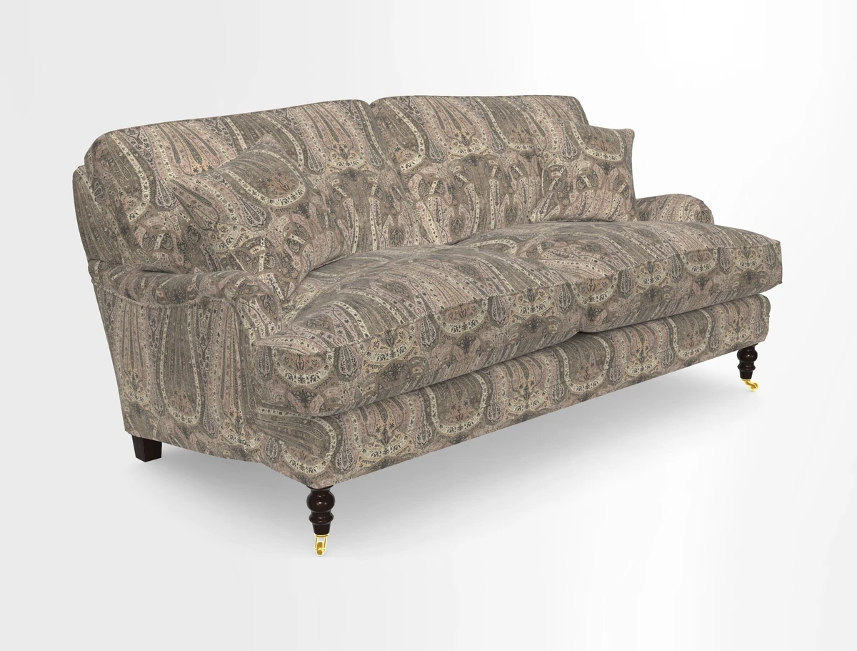 Coates 3 Seater Sofa in Mohair Velvet Indigo with Seat and Back Cushions in Gertrude Jekyll Meadow Flower Blue