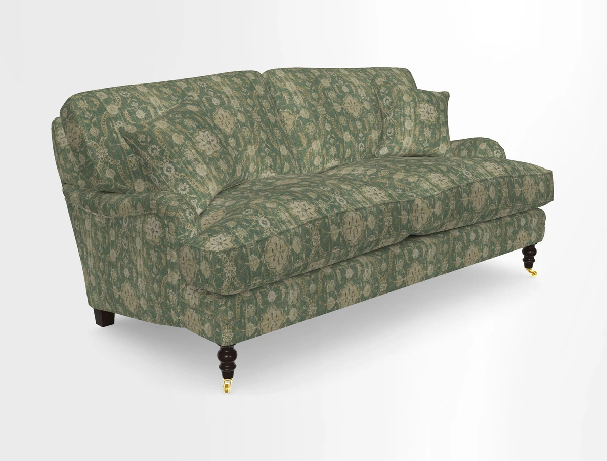 Coates 3 Seater Sofa in Mohair Velvet Indigo with Seat and Back Cushions in Gertrude Jekyll Meadow Flower Blue