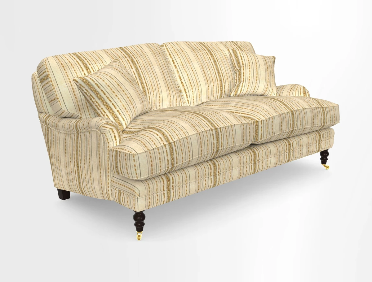 Coates 3 Seater Sofa in Mohair Velvet Indigo with Seat and Back Cushions in Gertrude Jekyll Meadow Flower Blue