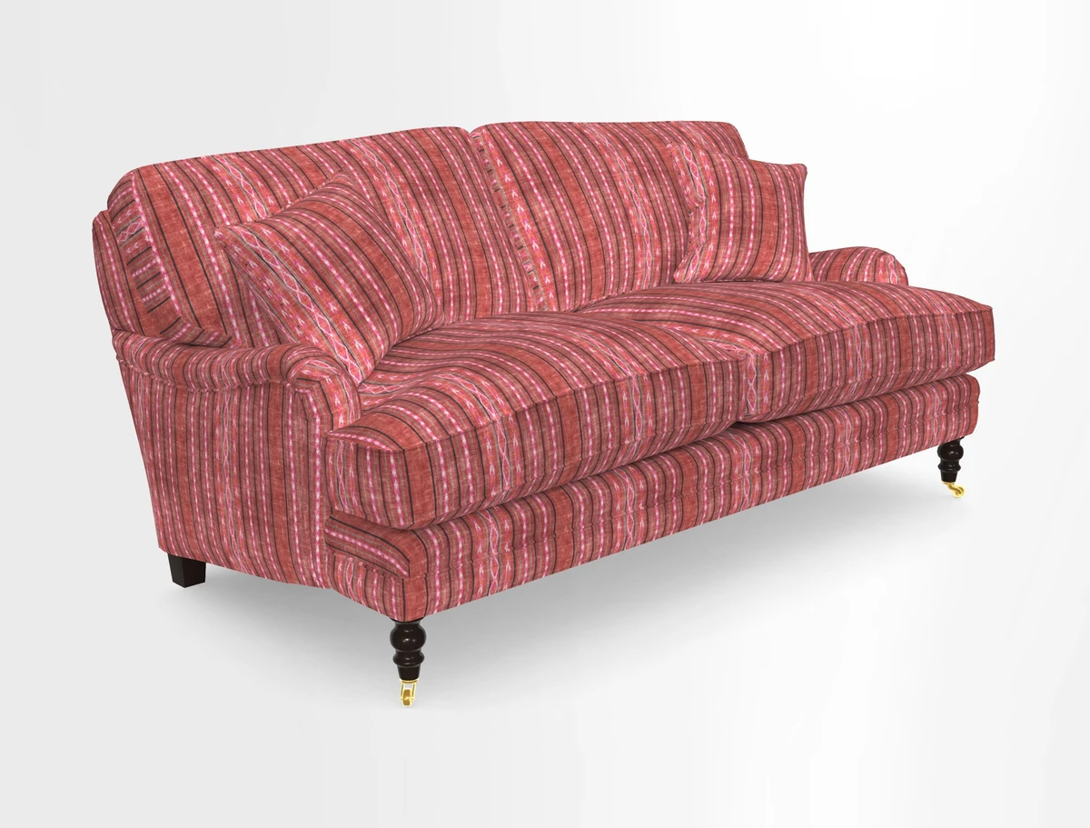 Coates 3 Seater Sofa in Mohair Velvet Indigo with Seat and Back Cushions in Gertrude Jekyll Meadow Flower Blue