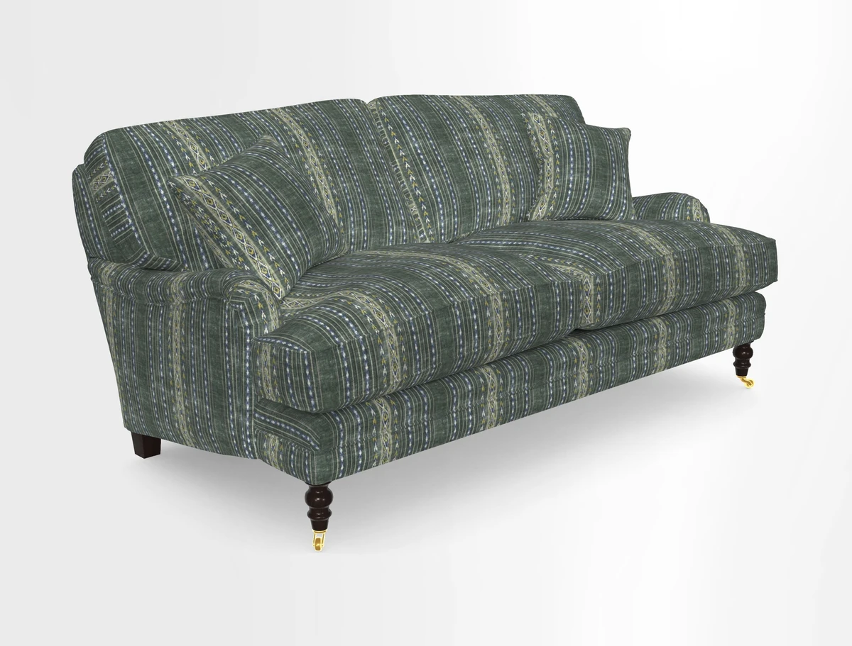 Coates 3 Seater Sofa in Mohair Velvet Indigo with Seat and Back Cushions in Gertrude Jekyll Meadow Flower Blue