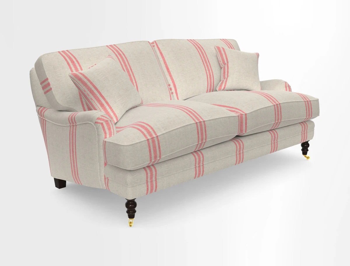 Coates 3 Seater Sofa in Mohair Velvet Indigo with Seat and Back Cushions in Gertrude Jekyll Meadow Flower Blue