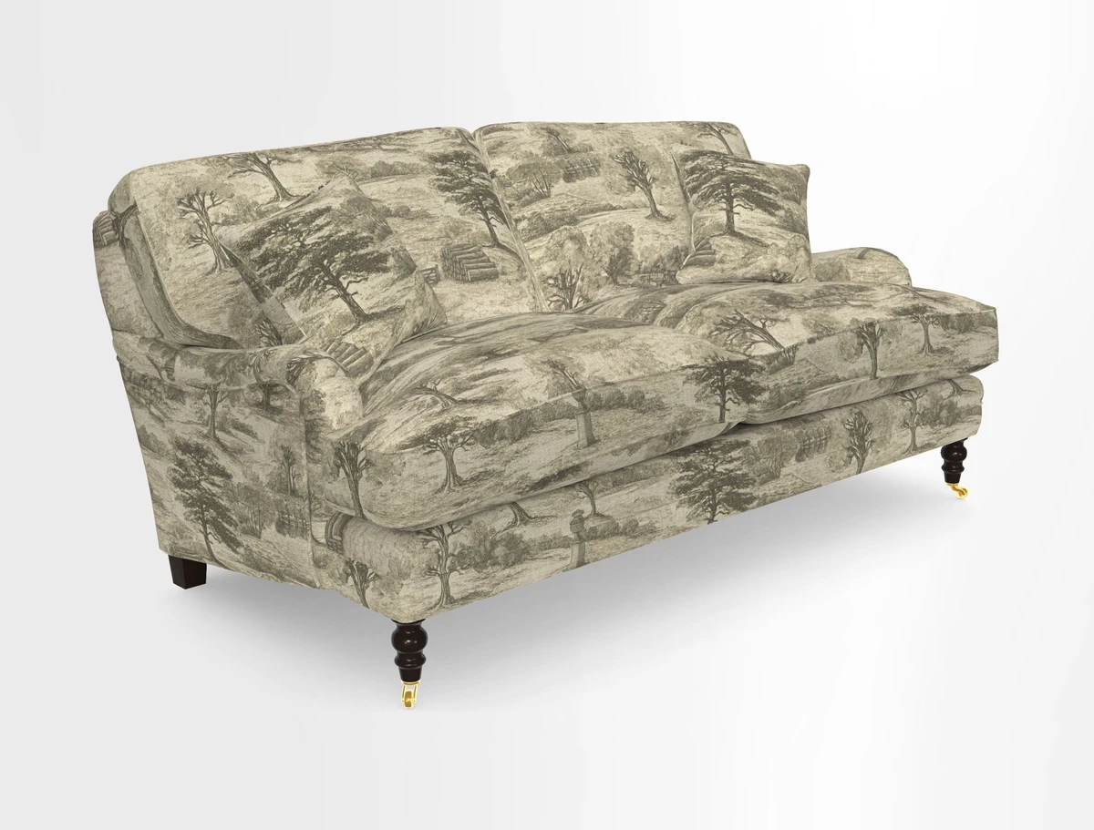 Coates 3 Seater Sofa in Mohair Velvet Indigo with Seat and Back Cushions in Gertrude Jekyll Meadow Flower Blue