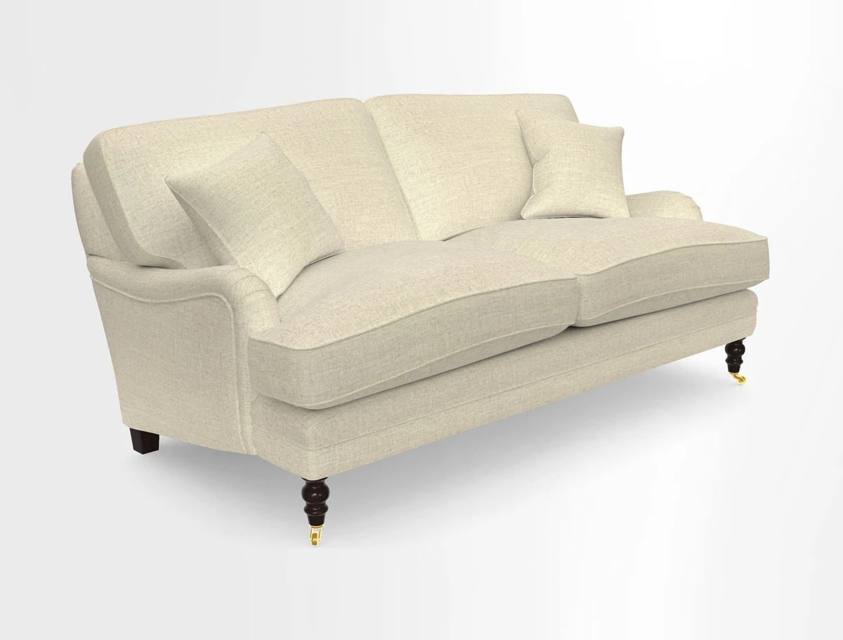 Coates 3 Seater Sofa in Mohair Velvet Indigo with Seat and Back Cushions in Gertrude Jekyll Meadow Flower Blue