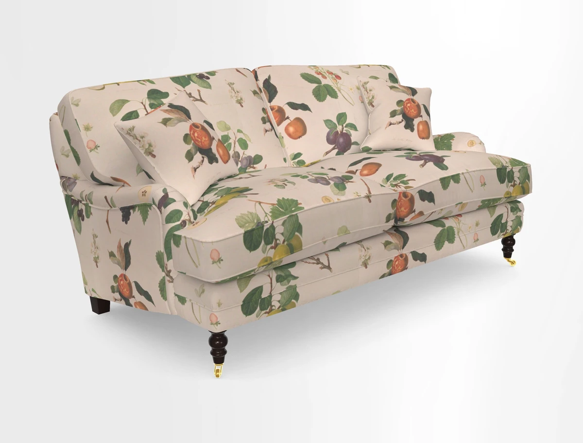 Coates 3 Seater Sofa in Mohair Velvet Indigo with Seat and Back Cushions in Gertrude Jekyll Meadow Flower Blue