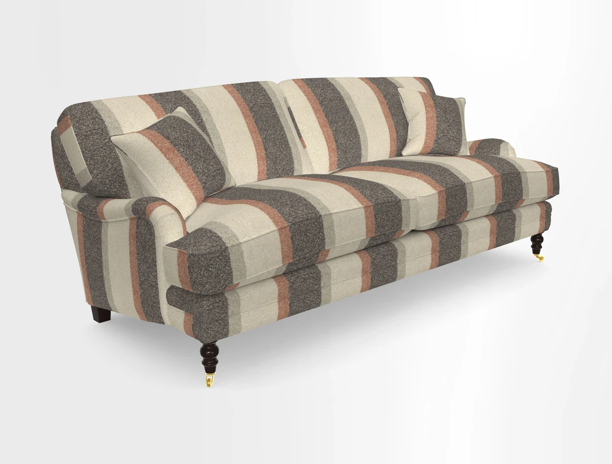 Coates 3 Seater Sofa in Mohair Velvet Indigo with Seat and Back Cushions in Gertrude Jekyll Meadow Flower Blue