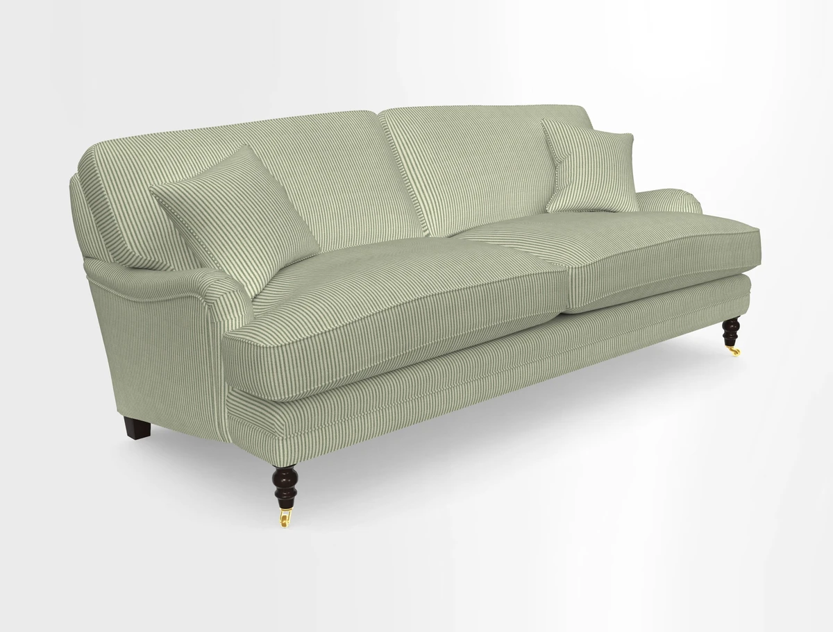 Coates 3 Seater Sofa in Mohair Velvet Indigo with Seat and Back Cushions in Gertrude Jekyll Meadow Flower Blue