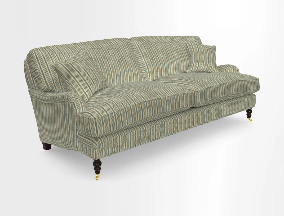 Coates 3 Seater Sofa in Mohair Velvet Indigo with Seat and Back Cushions in Gertrude Jekyll Meadow Flower Blue