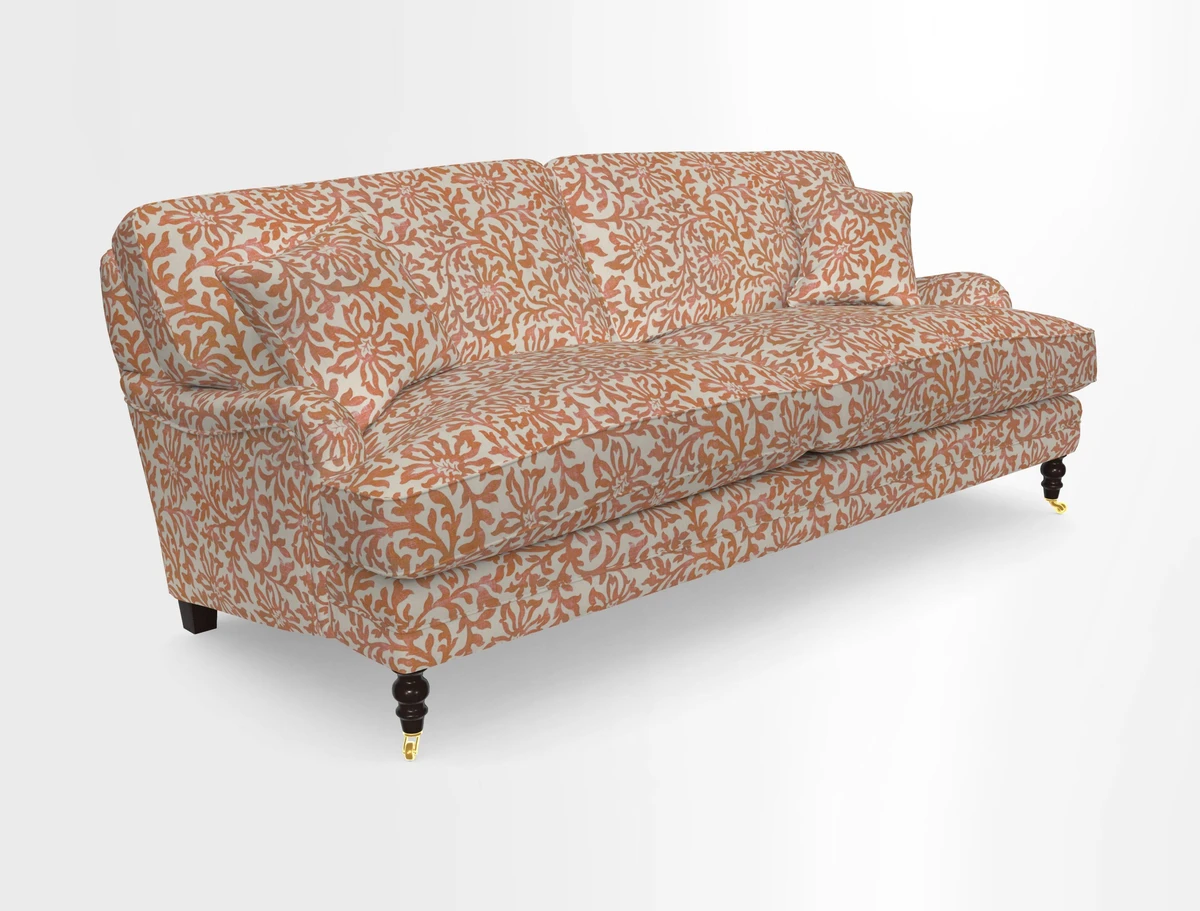 Coates 3 Seater Sofa in Mohair Velvet Indigo with Seat and Back Cushions in Gertrude Jekyll Meadow Flower Blue