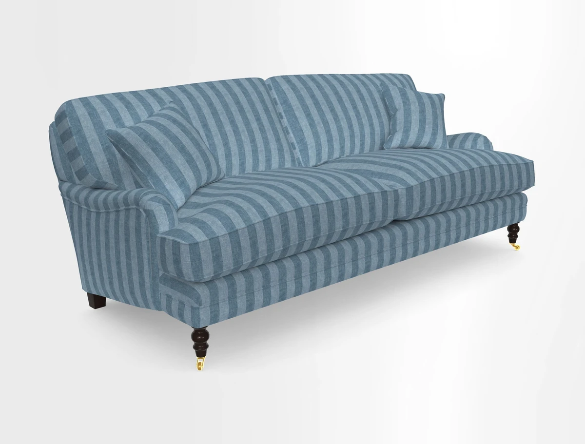 Coates 3 Seater Sofa in Mohair Velvet Indigo with Seat and Back Cushions in Gertrude Jekyll Meadow Flower Blue