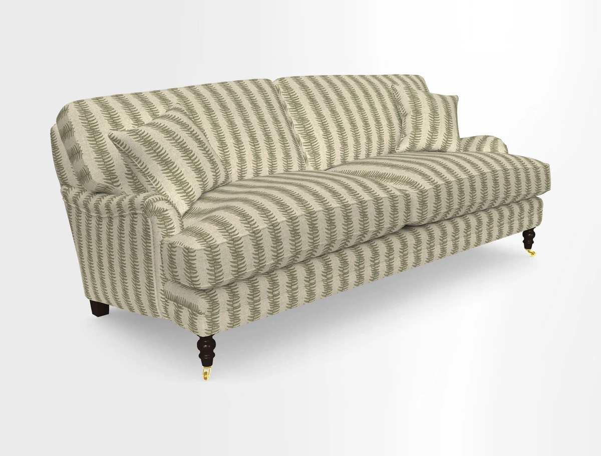Coates 3 Seater Sofa in Mohair Velvet Indigo with Seat and Back Cushions in Gertrude Jekyll Meadow Flower Blue
