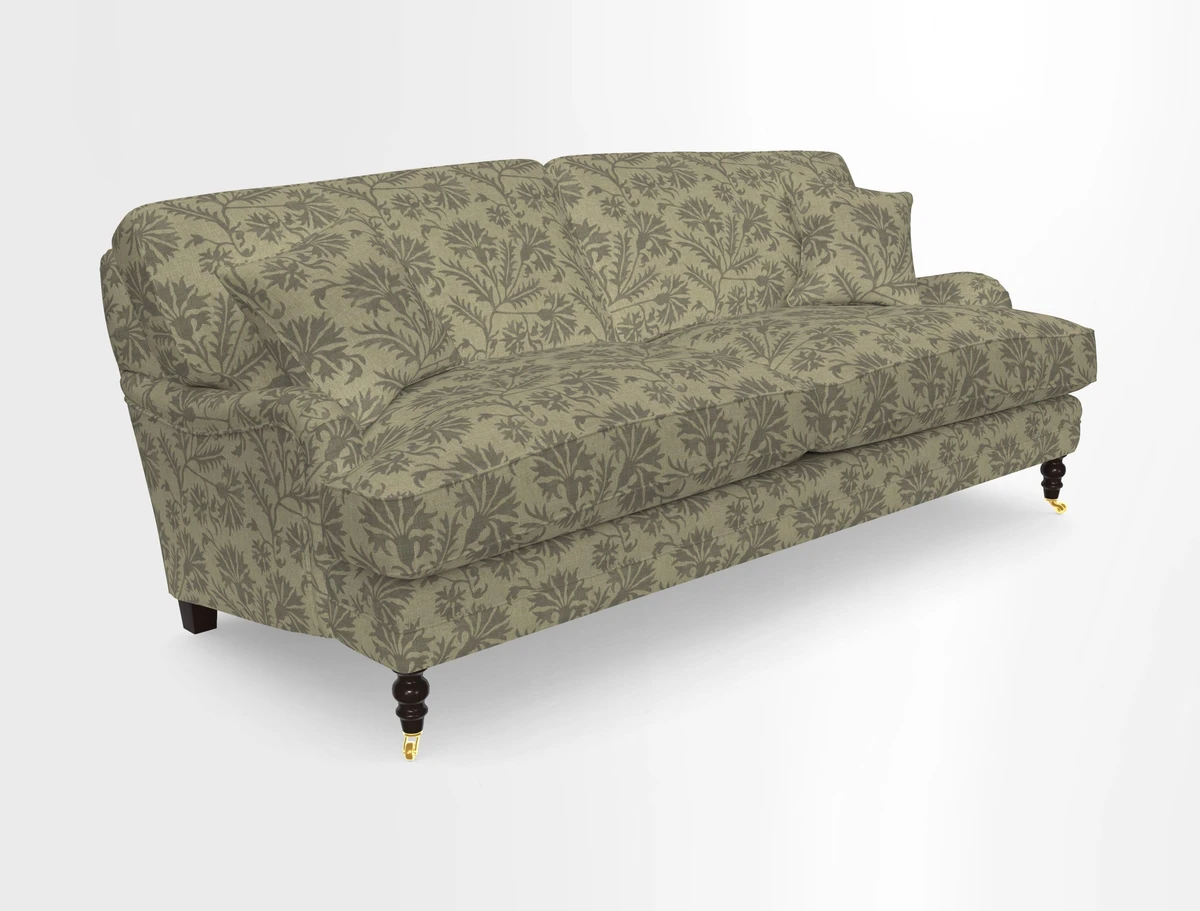 Coates 3 Seater Sofa in Mohair Velvet Indigo with Seat and Back Cushions in Gertrude Jekyll Meadow Flower Blue