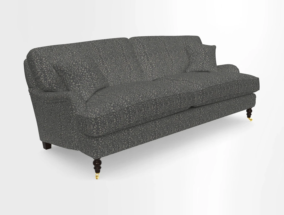 Coates 3 Seater Sofa in Mohair Velvet Indigo with Seat and Back Cushions in Gertrude Jekyll Meadow Flower Blue