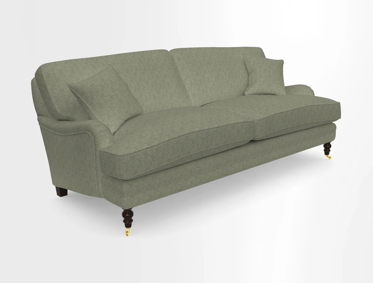 Coates 3 Seater Sofa in Mohair Velvet Indigo with Seat and Back Cushions in Gertrude Jekyll Meadow Flower Blue