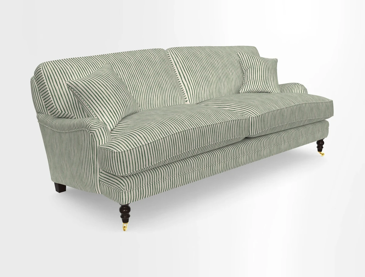 Coates 3 Seater Sofa in Mohair Velvet Indigo with Seat and Back Cushions in Gertrude Jekyll Meadow Flower Blue