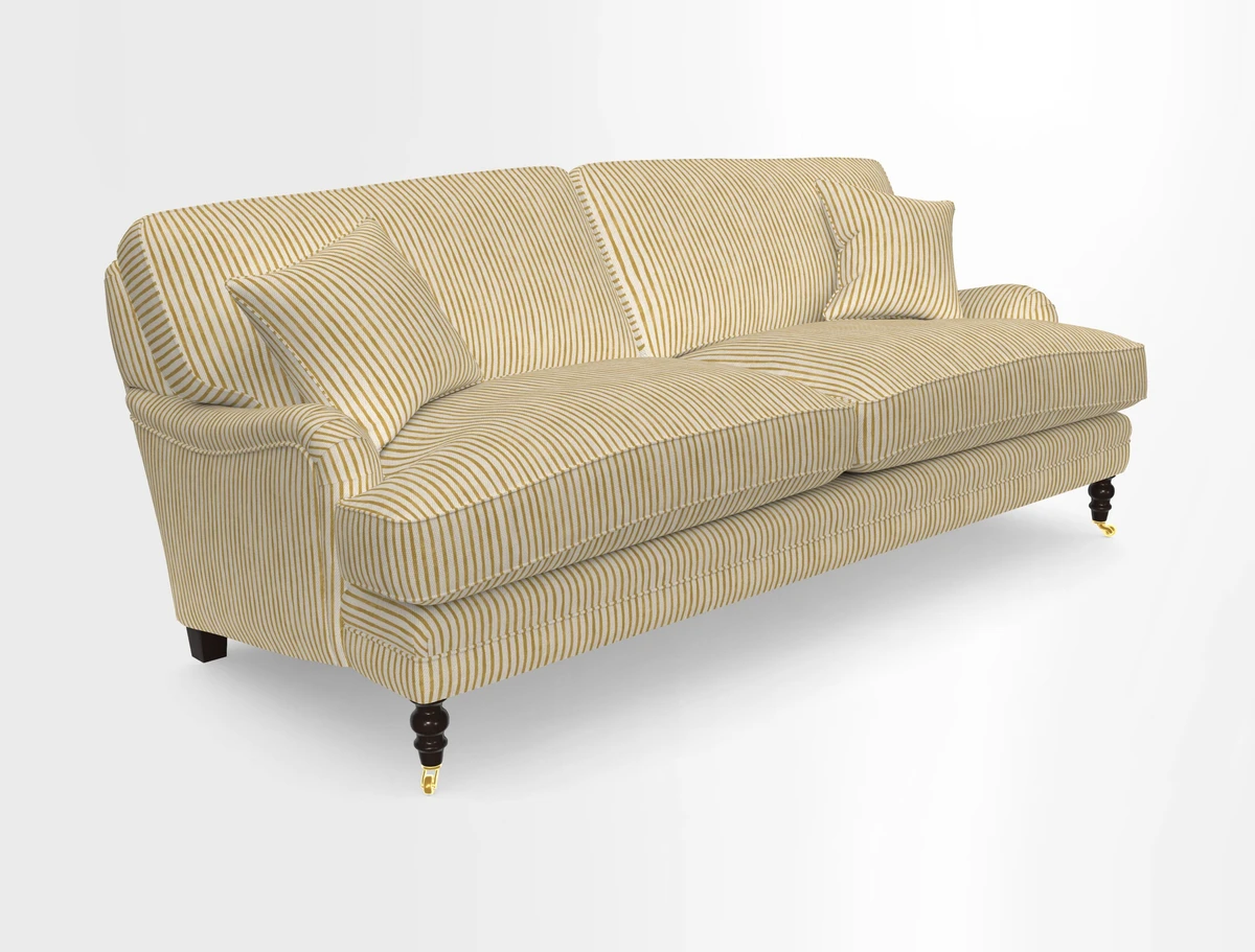 Coates 3 Seater Sofa in Mohair Velvet Indigo with Seat and Back Cushions in Gertrude Jekyll Meadow Flower Blue