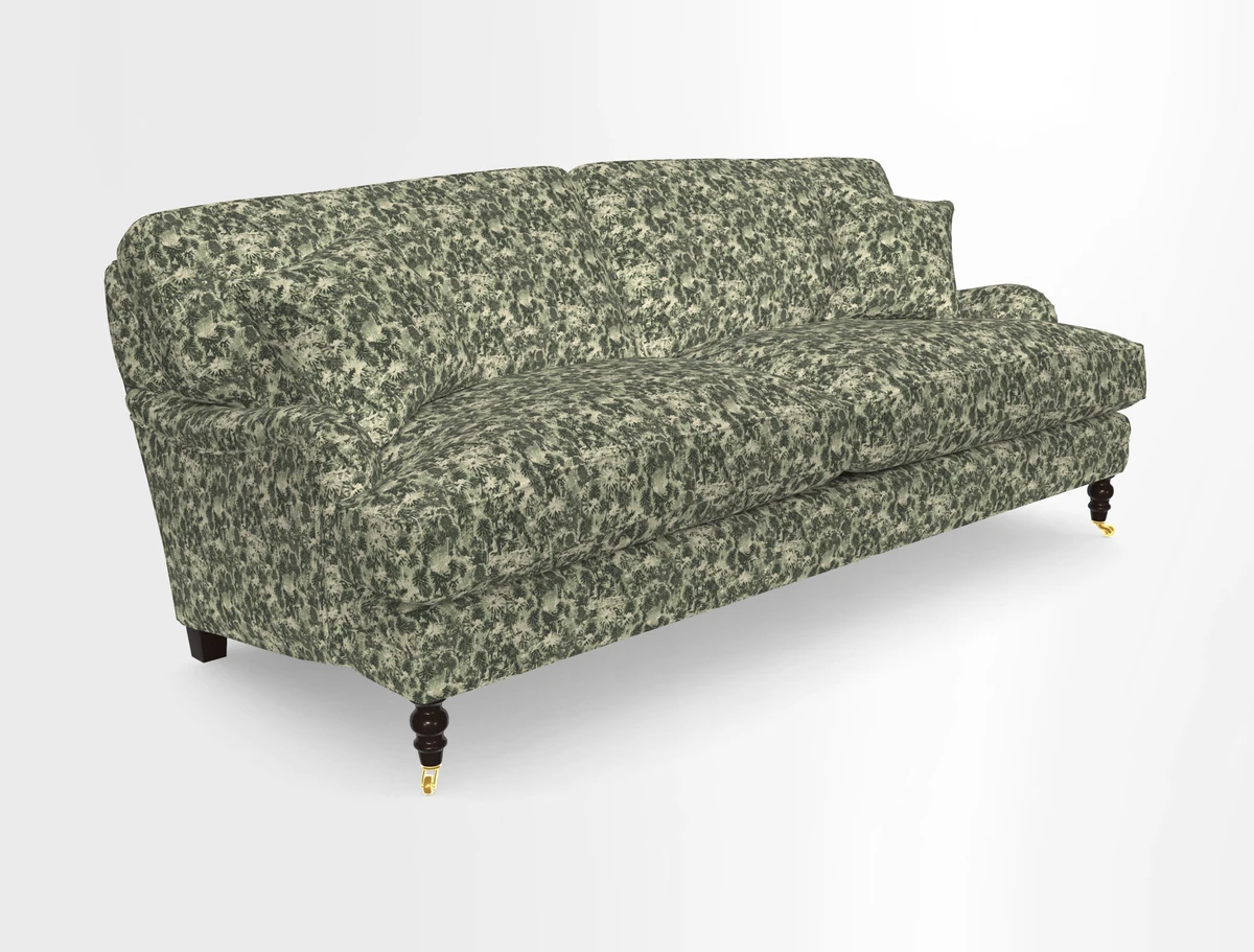 Coates 3 Seater Sofa in Mohair Velvet Indigo with Seat and Back Cushions in Gertrude Jekyll Meadow Flower Blue