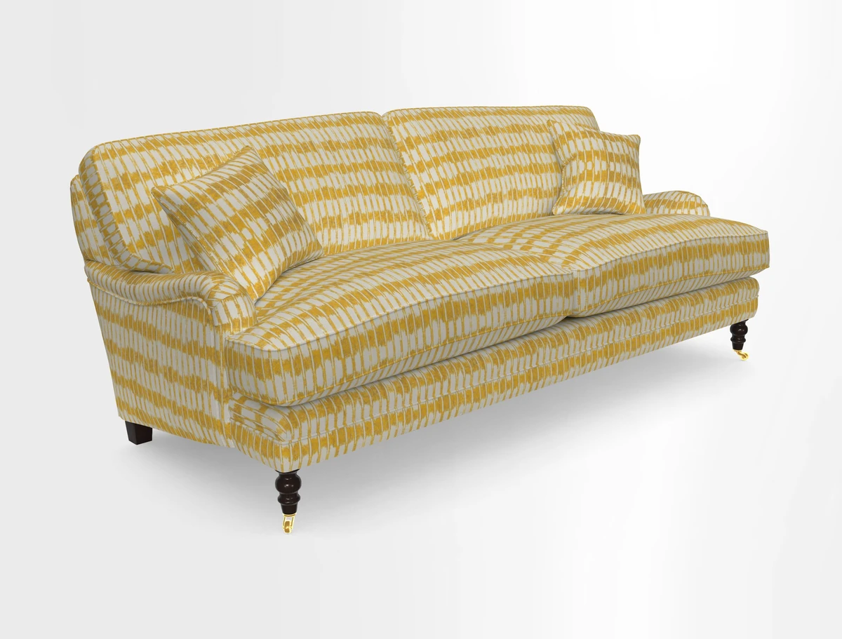 Coates 3 Seater Sofa in Mohair Velvet Indigo with Seat and Back Cushions in Gertrude Jekyll Meadow Flower Blue