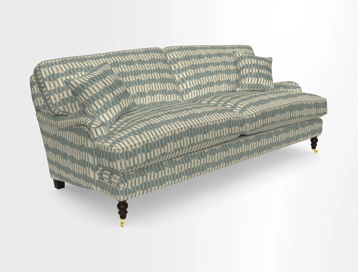 Coates 3 Seater Sofa in Mohair Velvet Indigo with Seat and Back Cushions in Gertrude Jekyll Meadow Flower Blue