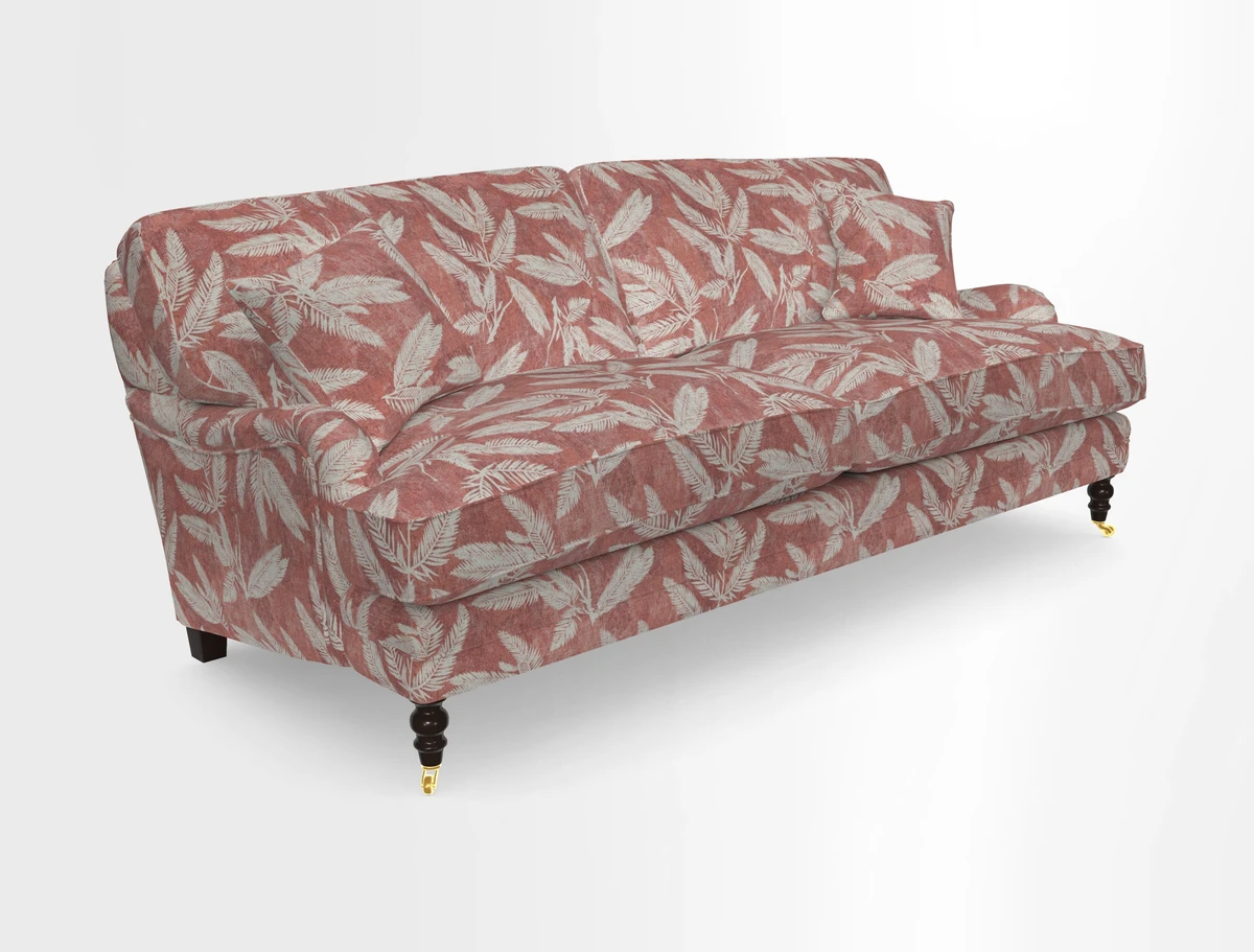 Coates 3 Seater Sofa in Mohair Velvet Indigo with Seat and Back Cushions in Gertrude Jekyll Meadow Flower Blue