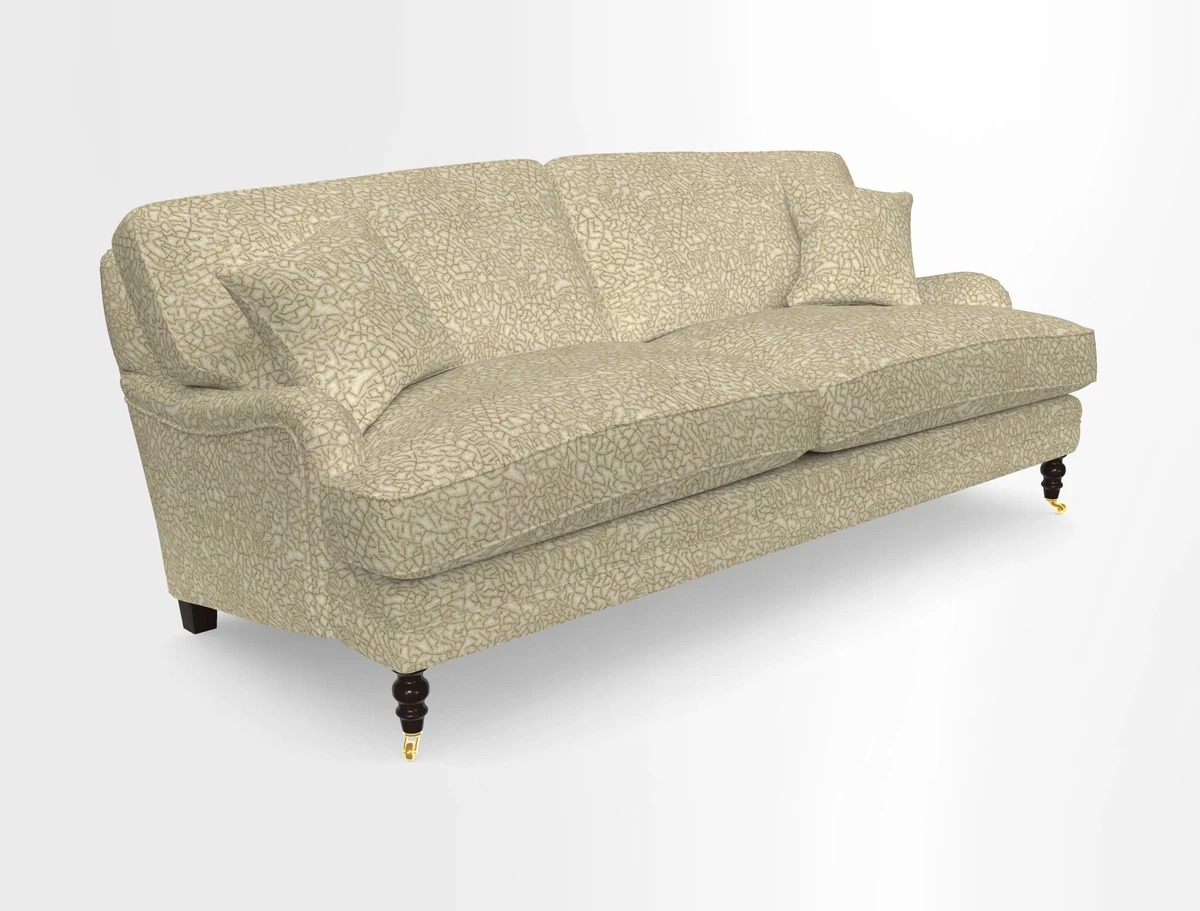 Coates 3 Seater Sofa in Mohair Velvet Indigo with Seat and Back Cushions in Gertrude Jekyll Meadow Flower Blue