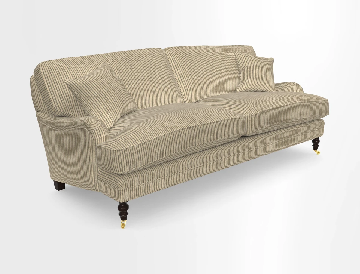 Coates 3 Seater Sofa in Mohair Velvet Indigo with Seat and Back Cushions in Gertrude Jekyll Meadow Flower Blue