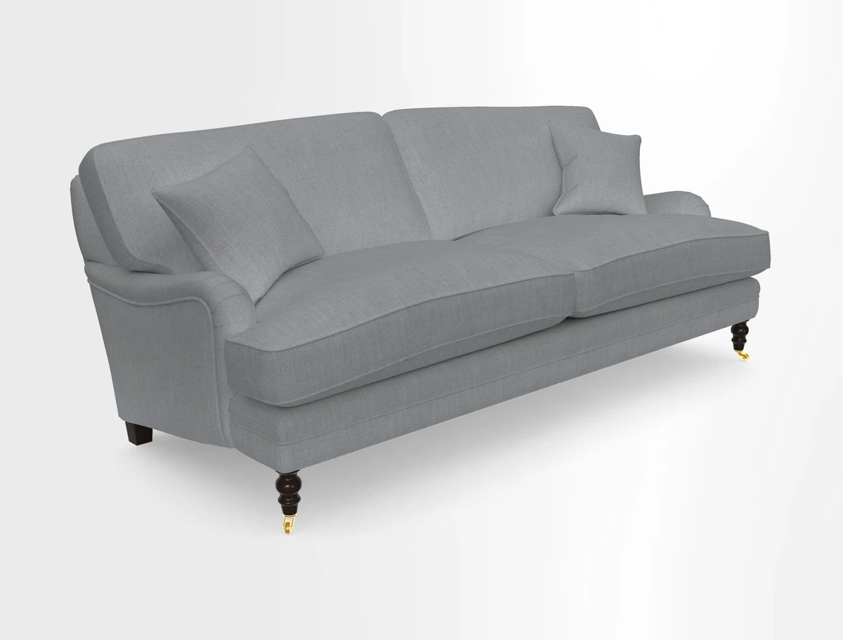 Coates 3 Seater Sofa in Mohair Velvet Indigo with Seat and Back Cushions in Gertrude Jekyll Meadow Flower Blue