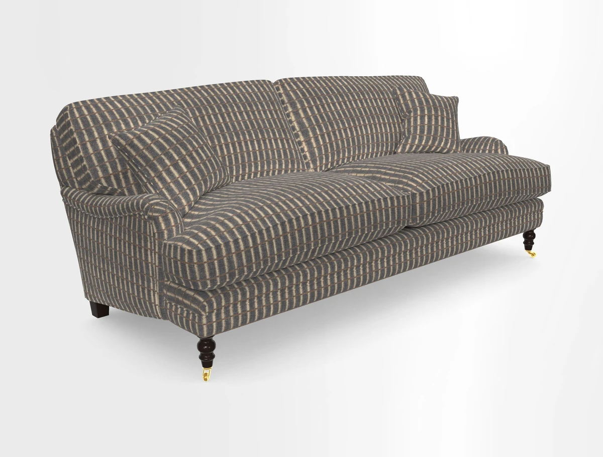 Coates 3 Seater Sofa in Mohair Velvet Indigo with Seat and Back Cushions in Gertrude Jekyll Meadow Flower Blue
