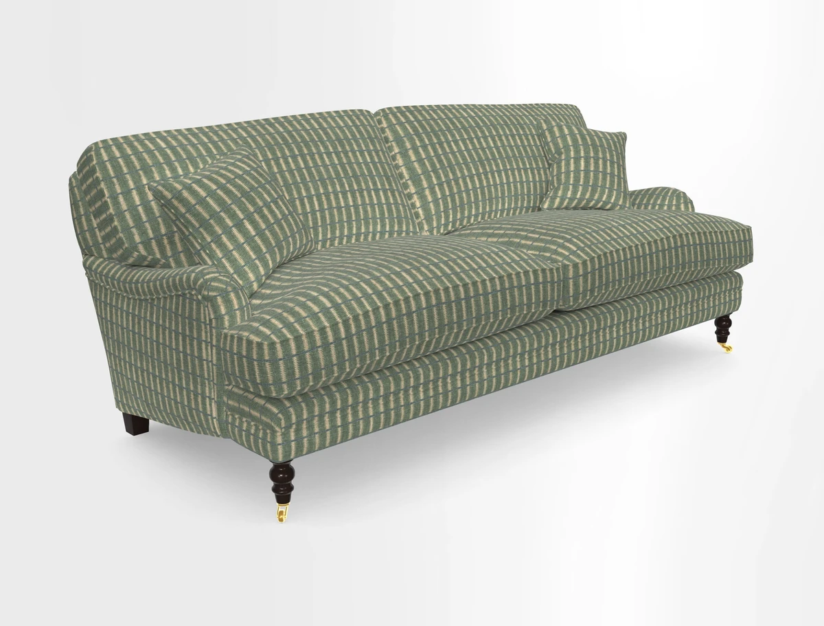 Coates 3 Seater Sofa in Mohair Velvet Indigo with Seat and Back Cushions in Gertrude Jekyll Meadow Flower Blue