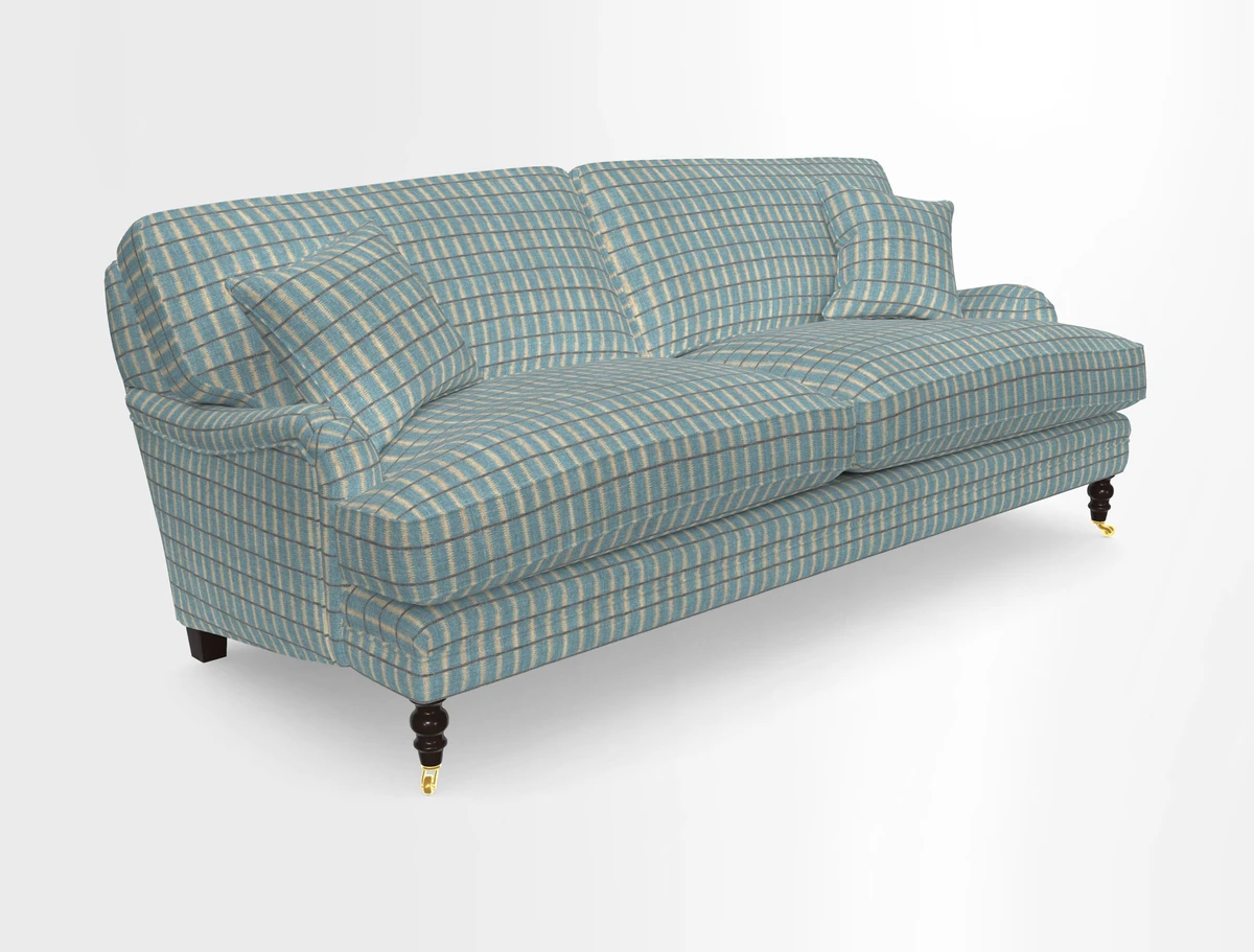 Coates 3 Seater Sofa in Mohair Velvet Indigo with Seat and Back Cushions in Gertrude Jekyll Meadow Flower Blue