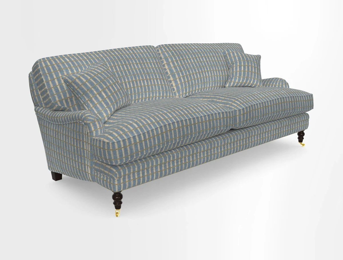 Coates 3 Seater Sofa in Mohair Velvet Indigo with Seat and Back Cushions in Gertrude Jekyll Meadow Flower Blue