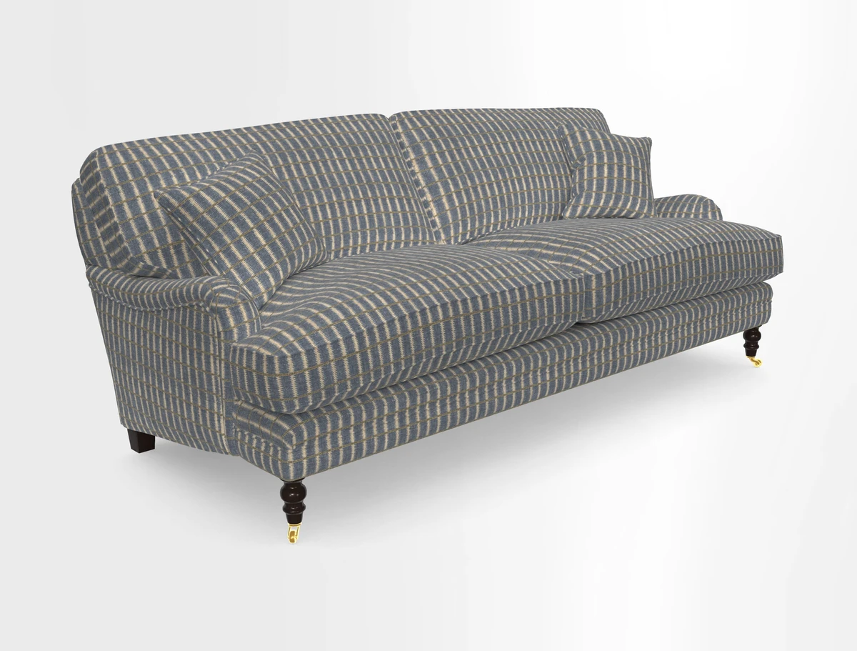 Coates 3 Seater Sofa in Mohair Velvet Indigo with Seat and Back Cushions in Gertrude Jekyll Meadow Flower Blue