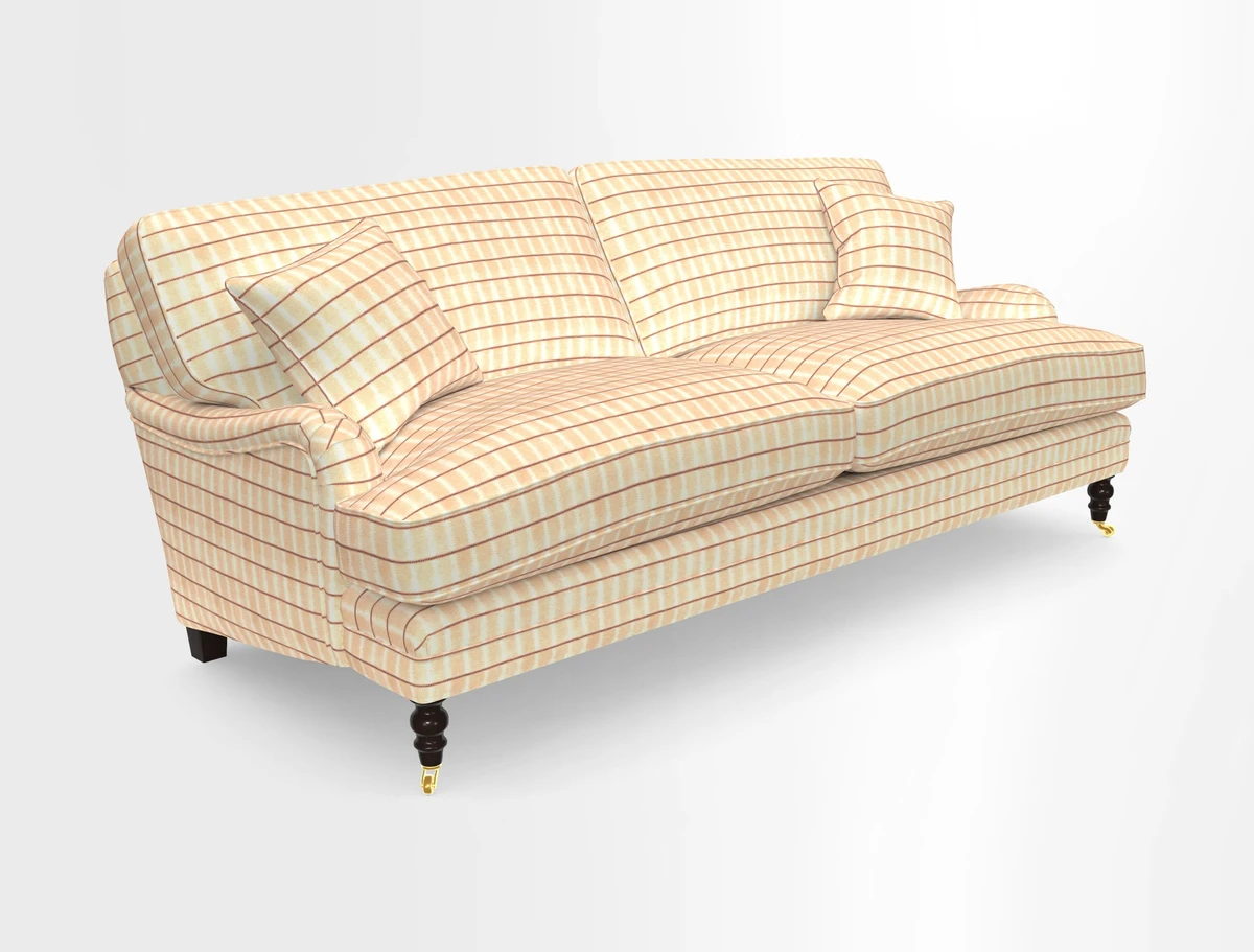 Coates 3 Seater Sofa in Mohair Velvet Indigo with Seat and Back Cushions in Gertrude Jekyll Meadow Flower Blue