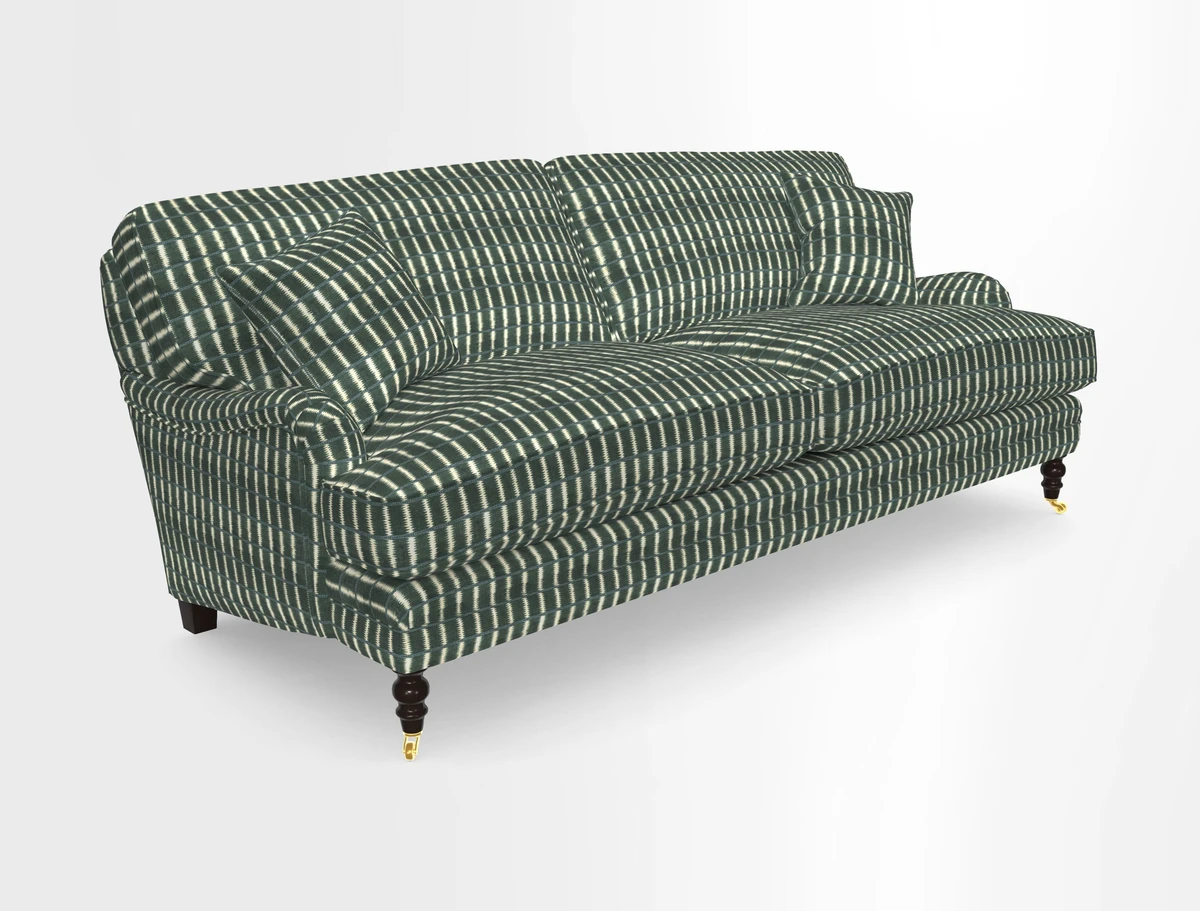 Coates 3 Seater Sofa in Mohair Velvet Indigo with Seat and Back Cushions in Gertrude Jekyll Meadow Flower Blue