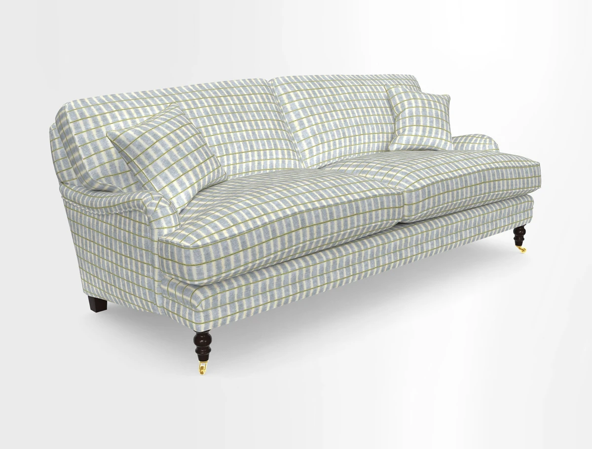 Coates 3 Seater Sofa in Mohair Velvet Indigo with Seat and Back Cushions in Gertrude Jekyll Meadow Flower Blue