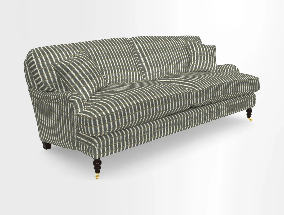 Coates 3 Seater Sofa in Mohair Velvet Indigo with Seat and Back Cushions in Gertrude Jekyll Meadow Flower Blue