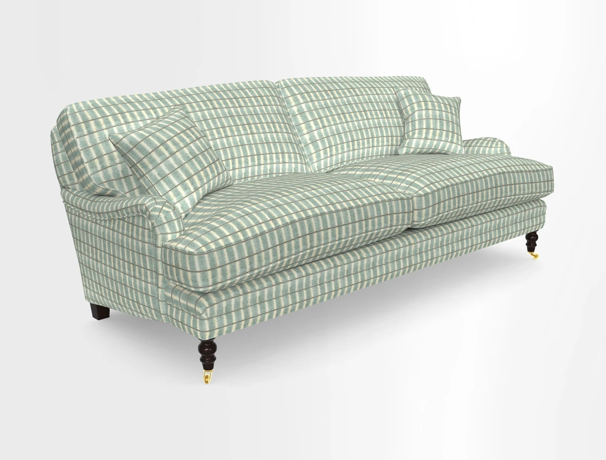 Coates 3 Seater Sofa in Mohair Velvet Indigo with Seat and Back Cushions in Gertrude Jekyll Meadow Flower Blue