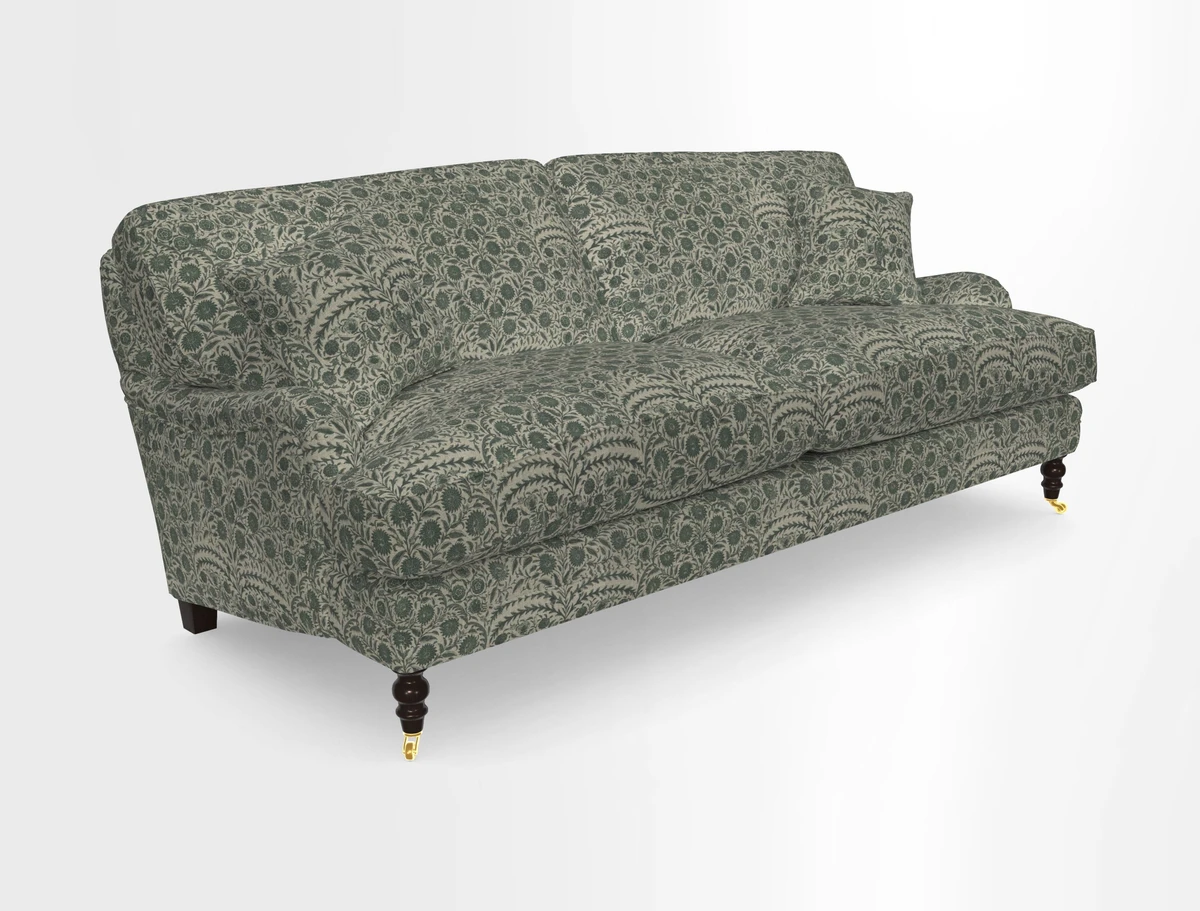 Coates 3 Seater Sofa in Mohair Velvet Indigo with Seat and Back Cushions in Gertrude Jekyll Meadow Flower Blue