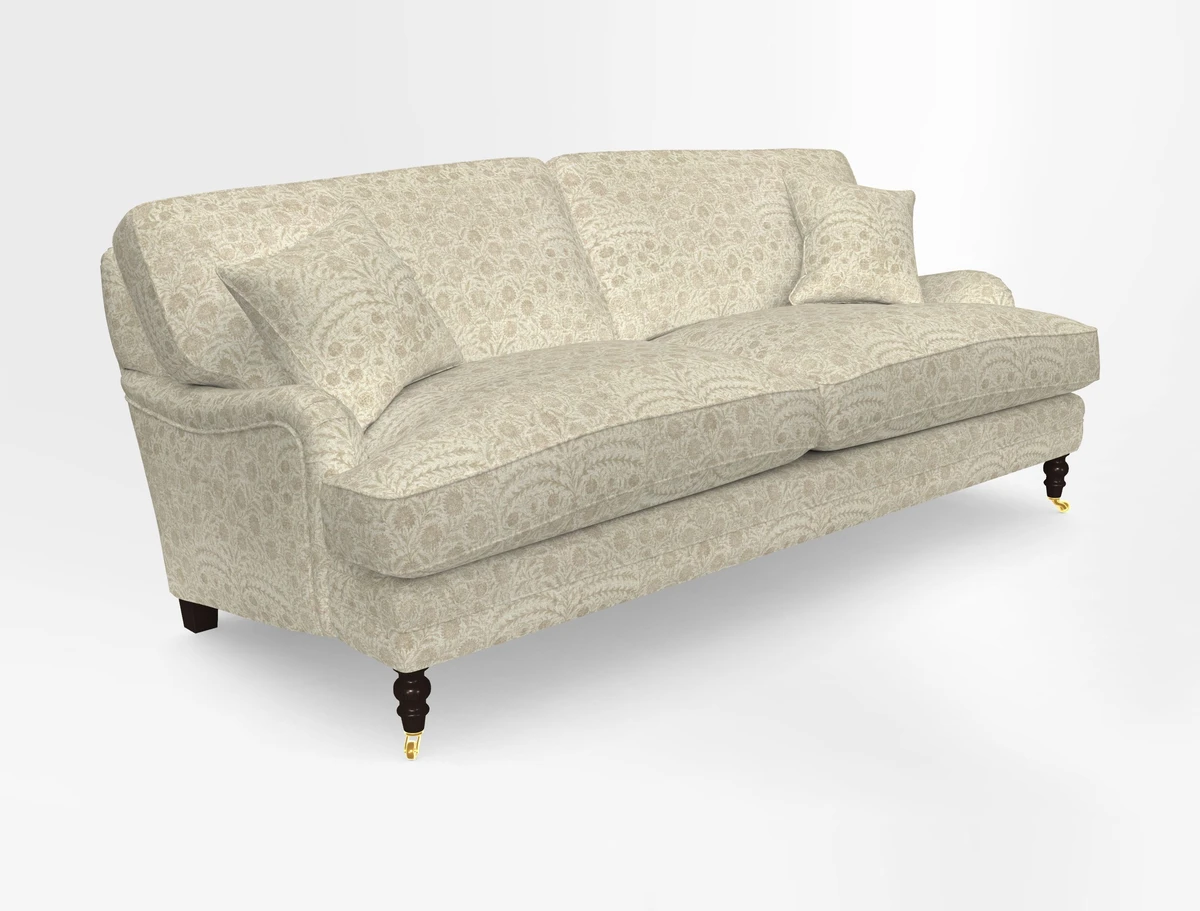 Coates 3 Seater Sofa in Mohair Velvet Indigo with Seat and Back Cushions in Gertrude Jekyll Meadow Flower Blue