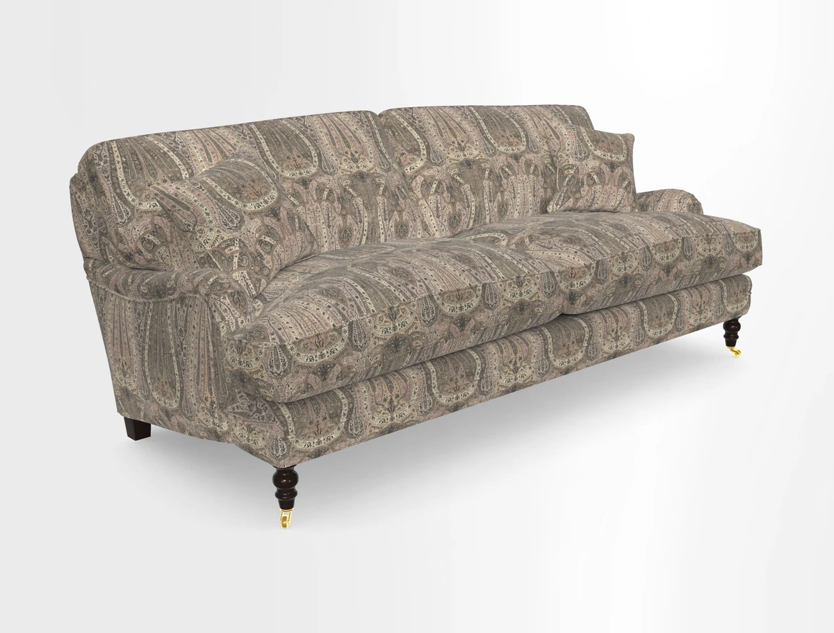 Coates 3 Seater Sofa in Mohair Velvet Indigo with Seat and Back Cushions in Gertrude Jekyll Meadow Flower Blue