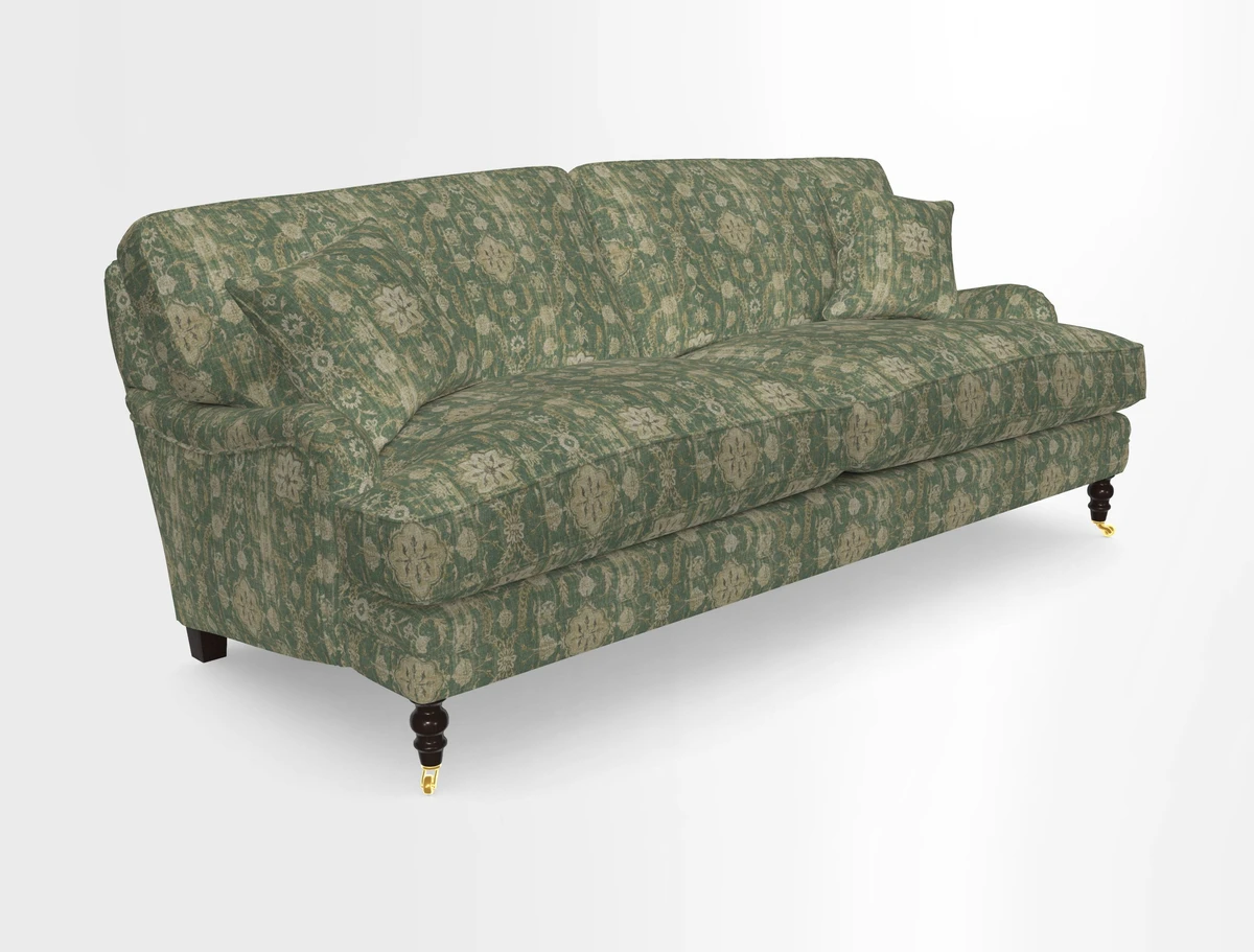 Coates 3 Seater Sofa in Mohair Velvet Indigo with Seat and Back Cushions in Gertrude Jekyll Meadow Flower Blue